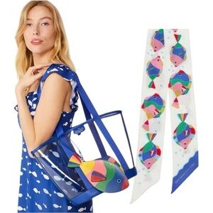 2 piece BUNDLE! NWT Kate ♠️ Fish Tote w/ detachable wristlet + Matching Twilly